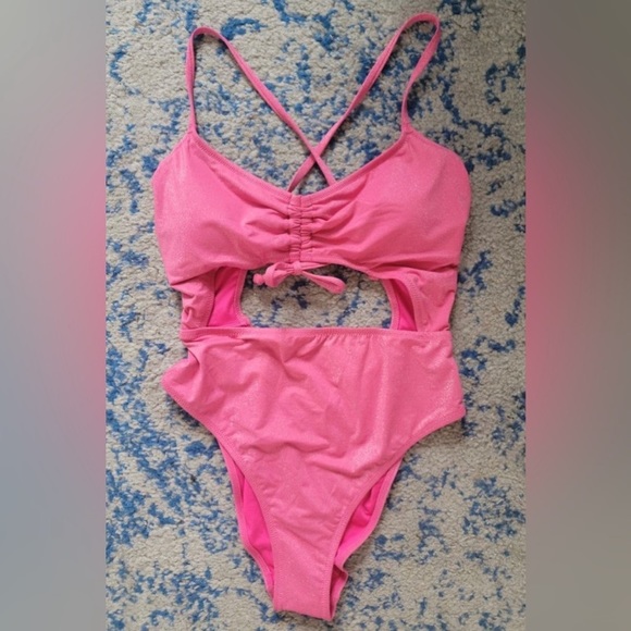 Victoria's Secret Swim, Strappy One-Piece Cutout Ruched Swimsuit, Pink, NWT, XL - Picture 2 of 5